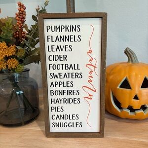 NEW Handmade Wooden Frame Autumn Blessings Favorites List Fall Home Decor Accent